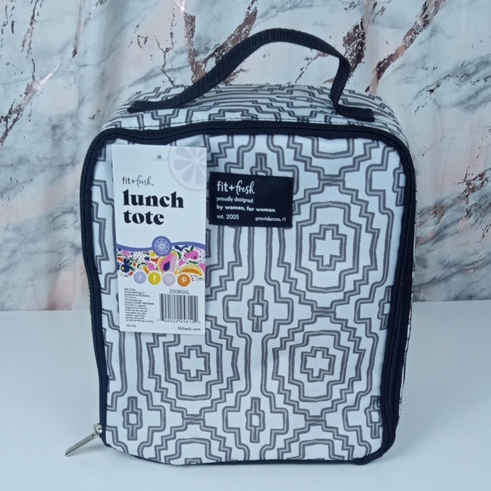 👜 Fit + Fresh Gray Geometric Lunch Tote